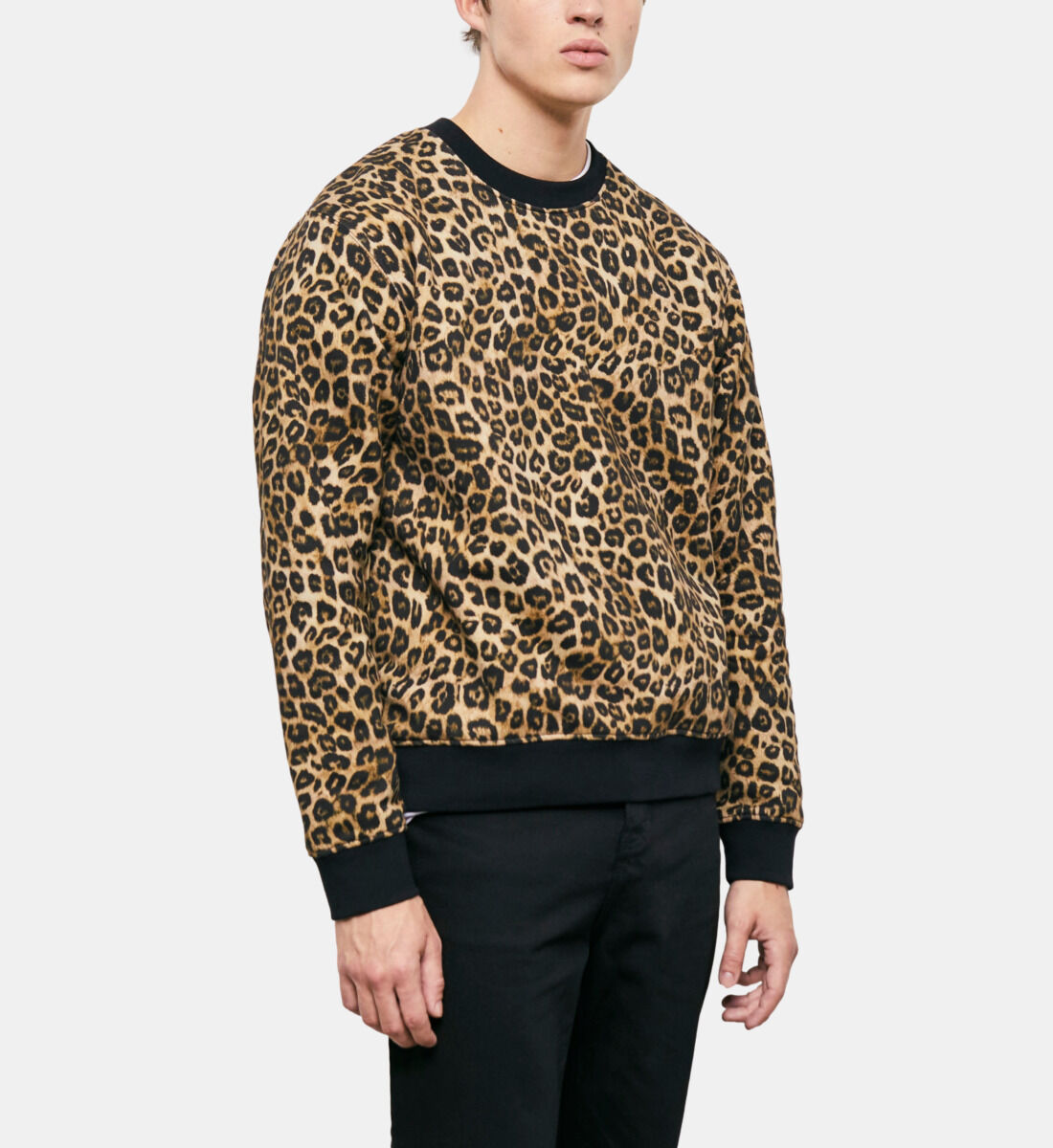 Leopard panel store drop shoulder sweatshirt