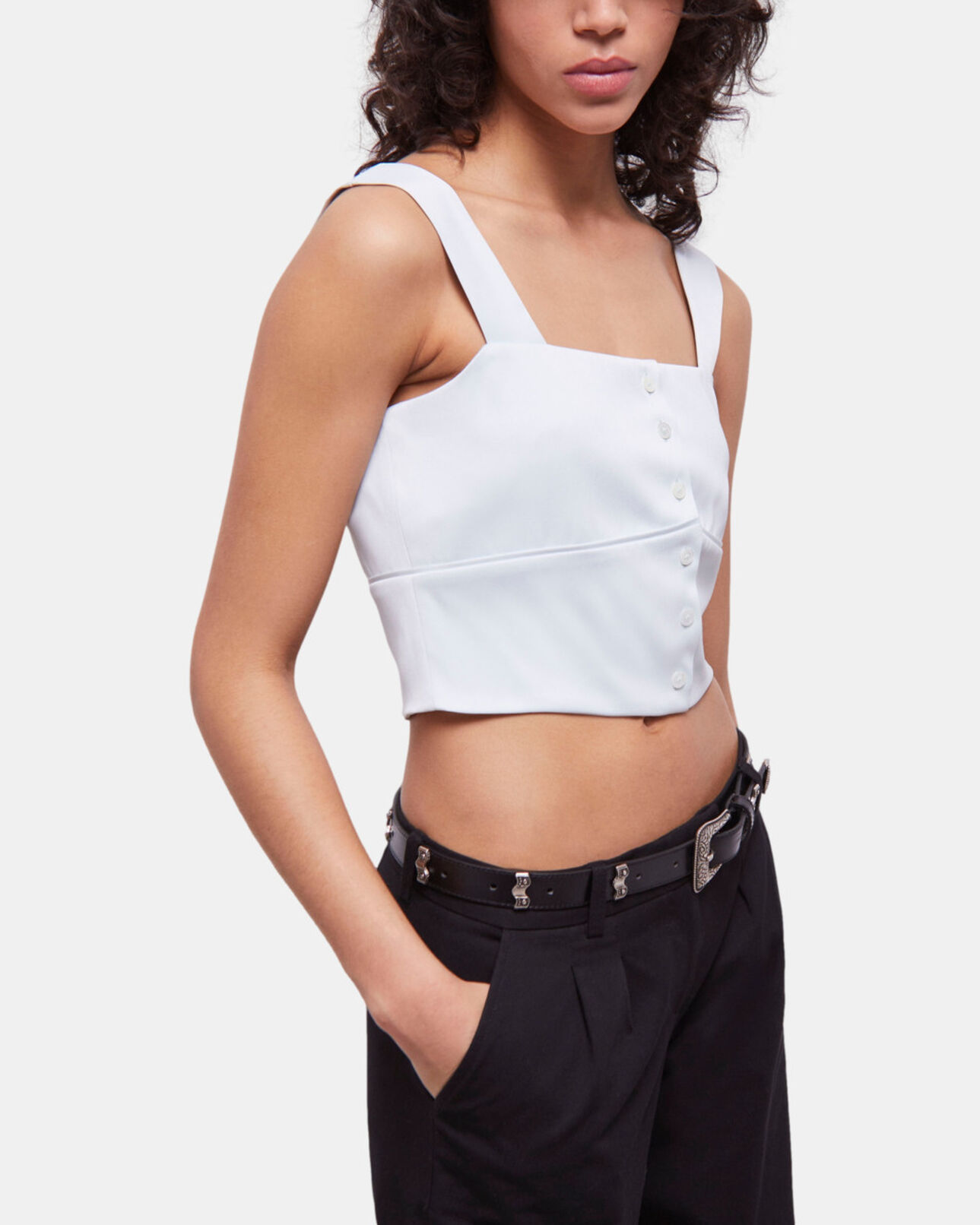 The Kooples WOMEN GREEN WATER short light green satin top with buttoning