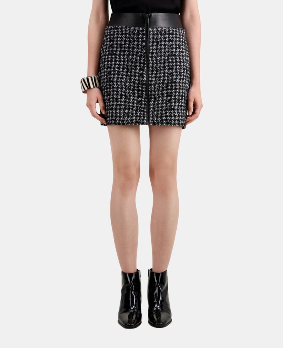 The Kooples WOMEN BLACK WHITE short black tweed skirt