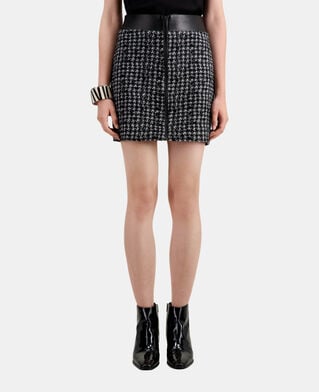 The Kooples WOMEN BLACK WHITE short black tweed skirt