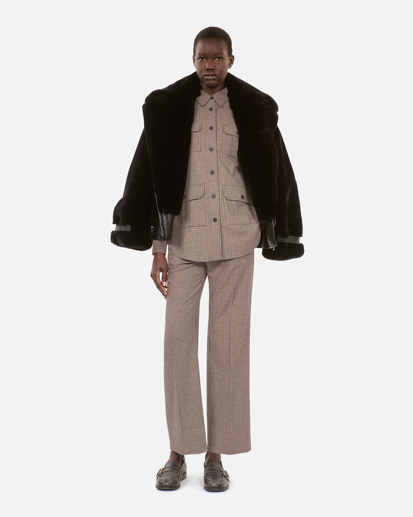 The Kooples F BEIGE-BROWN long checked shirt