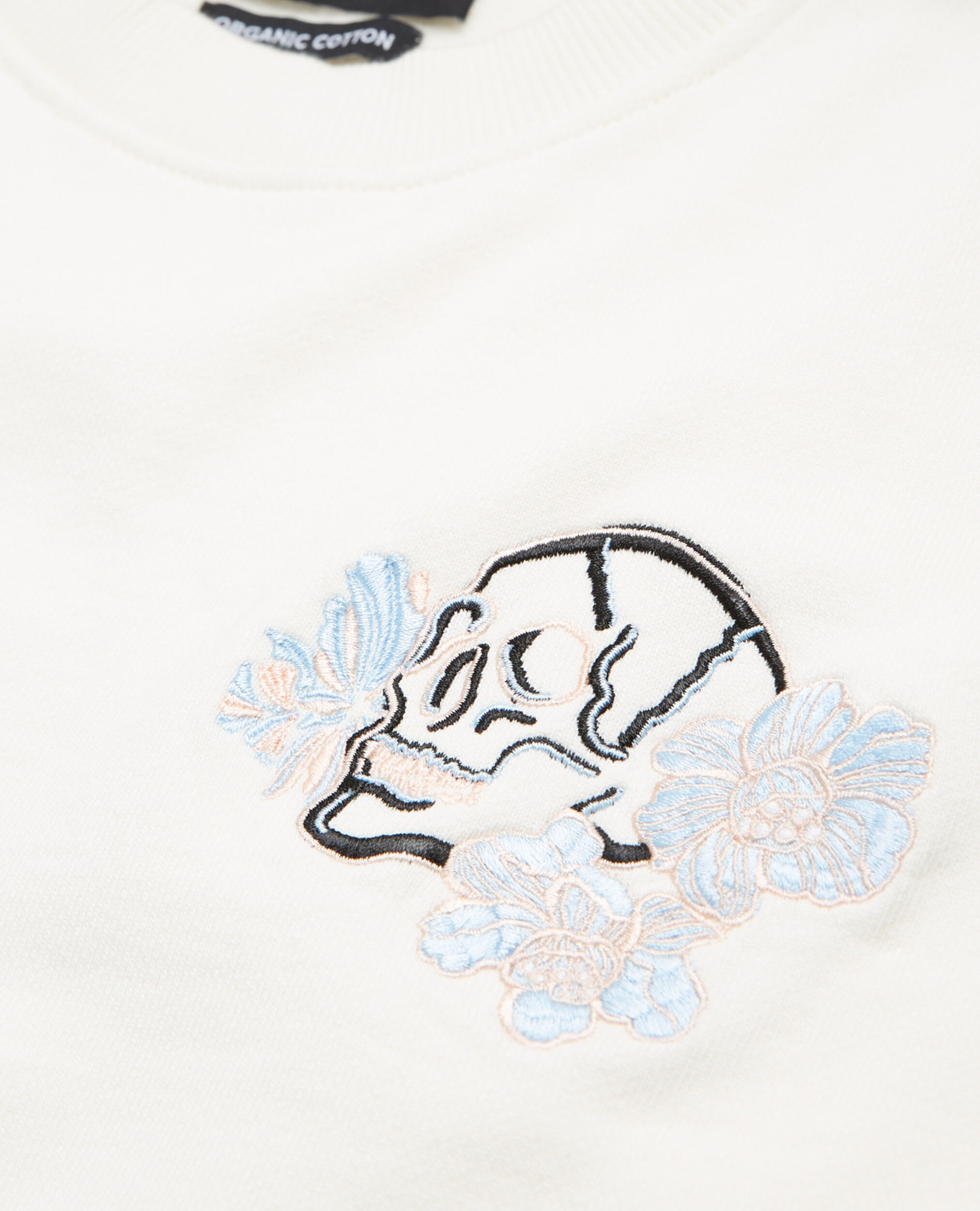Ecru cotton sweatshirt with skull embroidery, ECRU, hi-res image number null