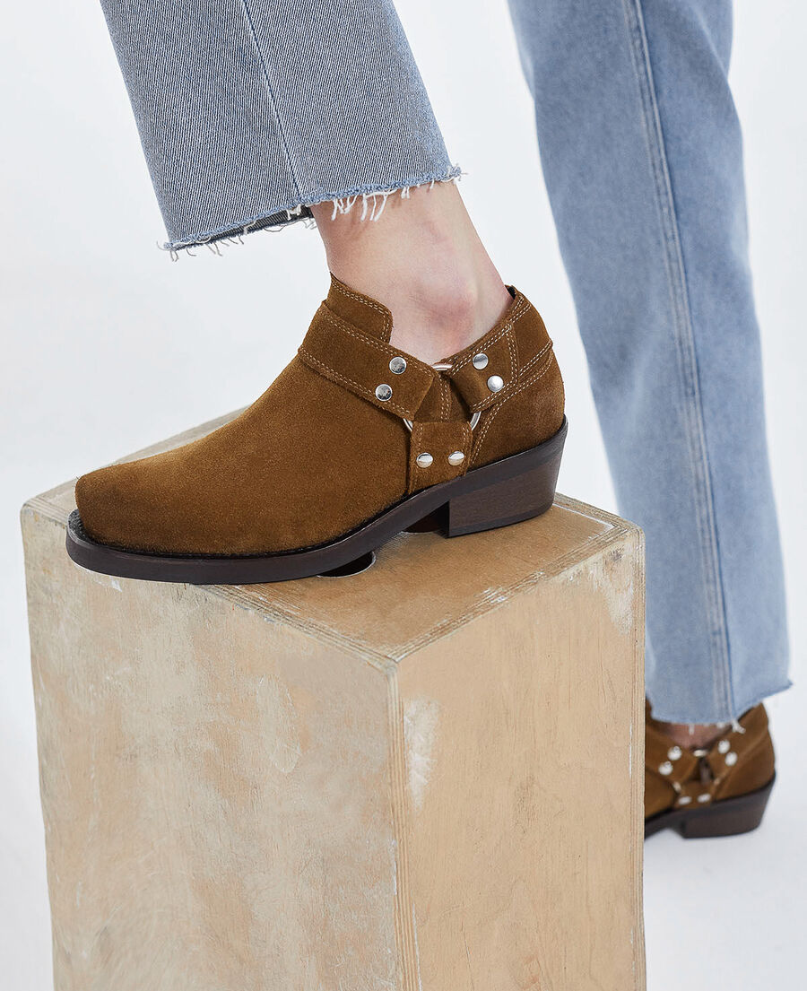 low ankle boots with brown straps