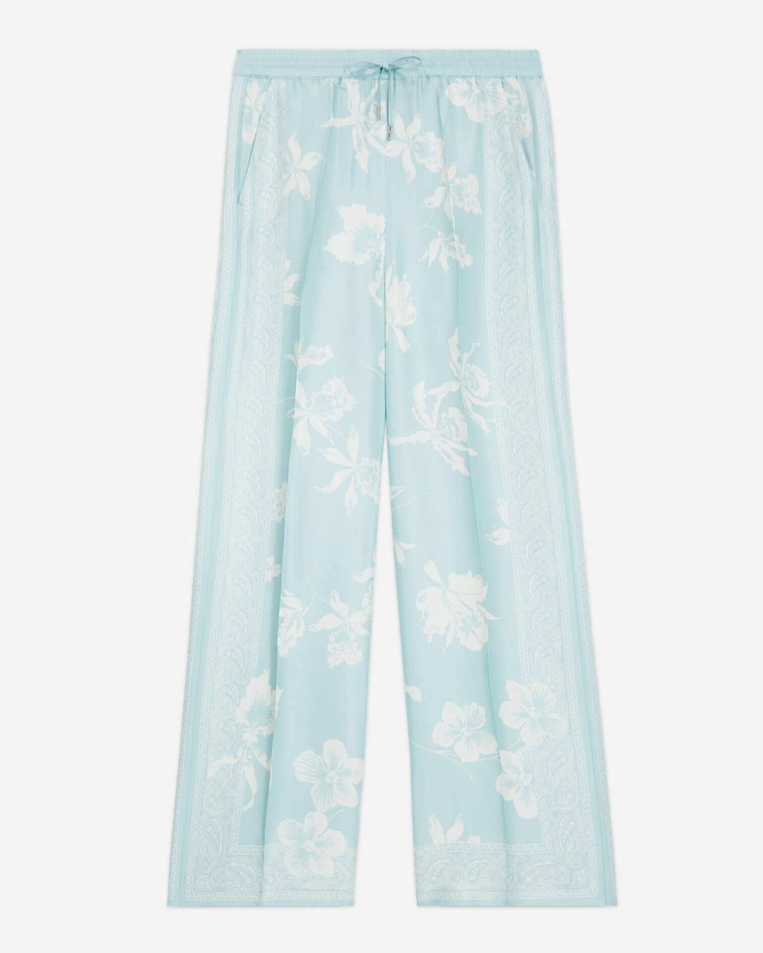 Flowing blue and white pants with scarf motif, BLUE WHITE, hi-res image number null