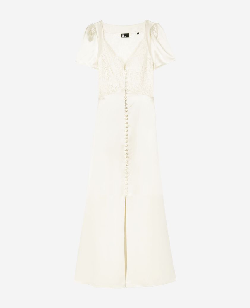 The Kooples DAMEN LIGHT BEIGE langes seidenkleid mit spitze ecru