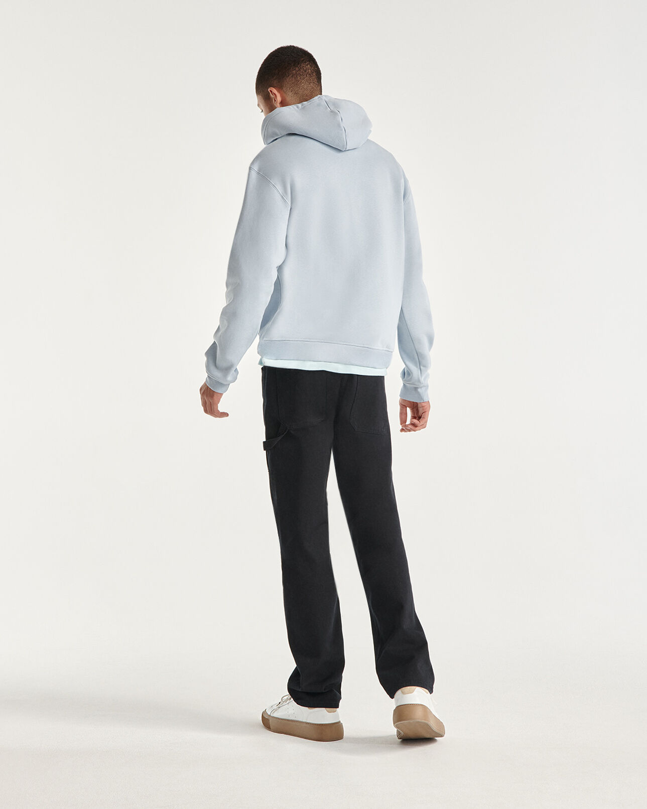 The Kooples HOMME CHAMBRAY BLUE sweat capuche coton bleu à logo argenté