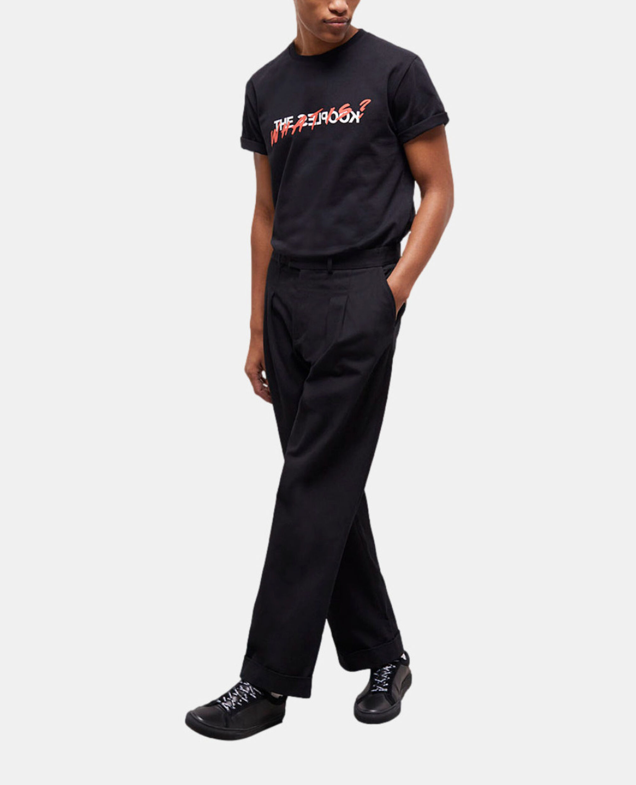Wide-leg black pants, BLACK, hi-res image number null