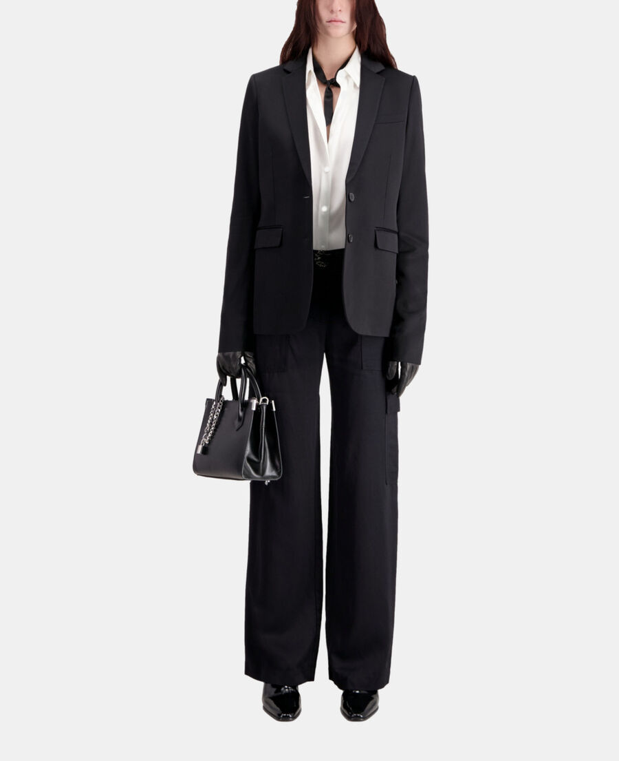 The Kooples FEMME BLACK veste tailleur noire satin&eacute;e