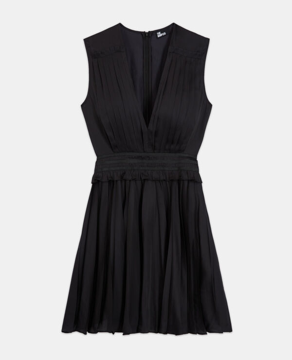 pleated short black dress