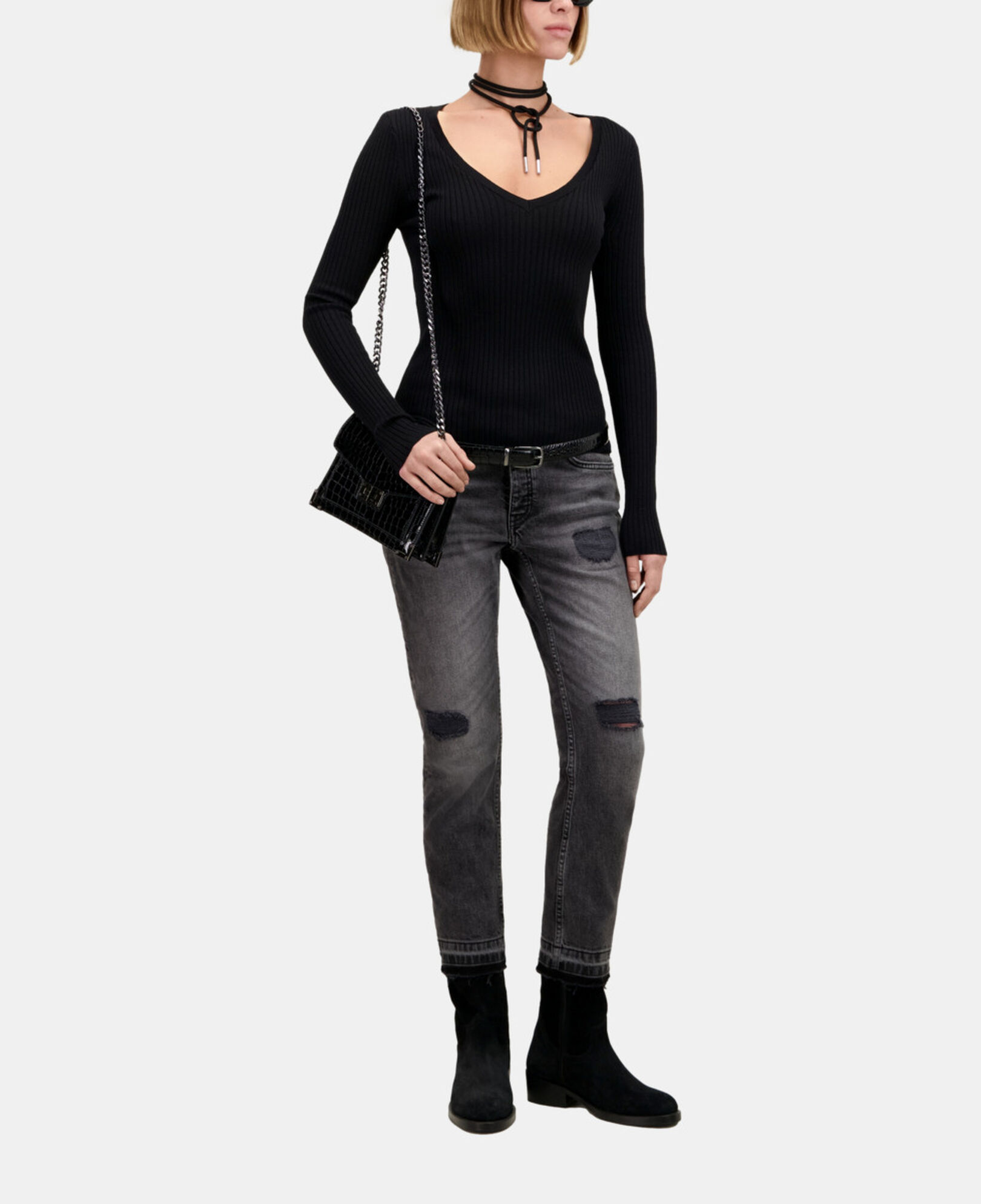 The Kooples WOMEN BLACK black ribbed fine knit sweater