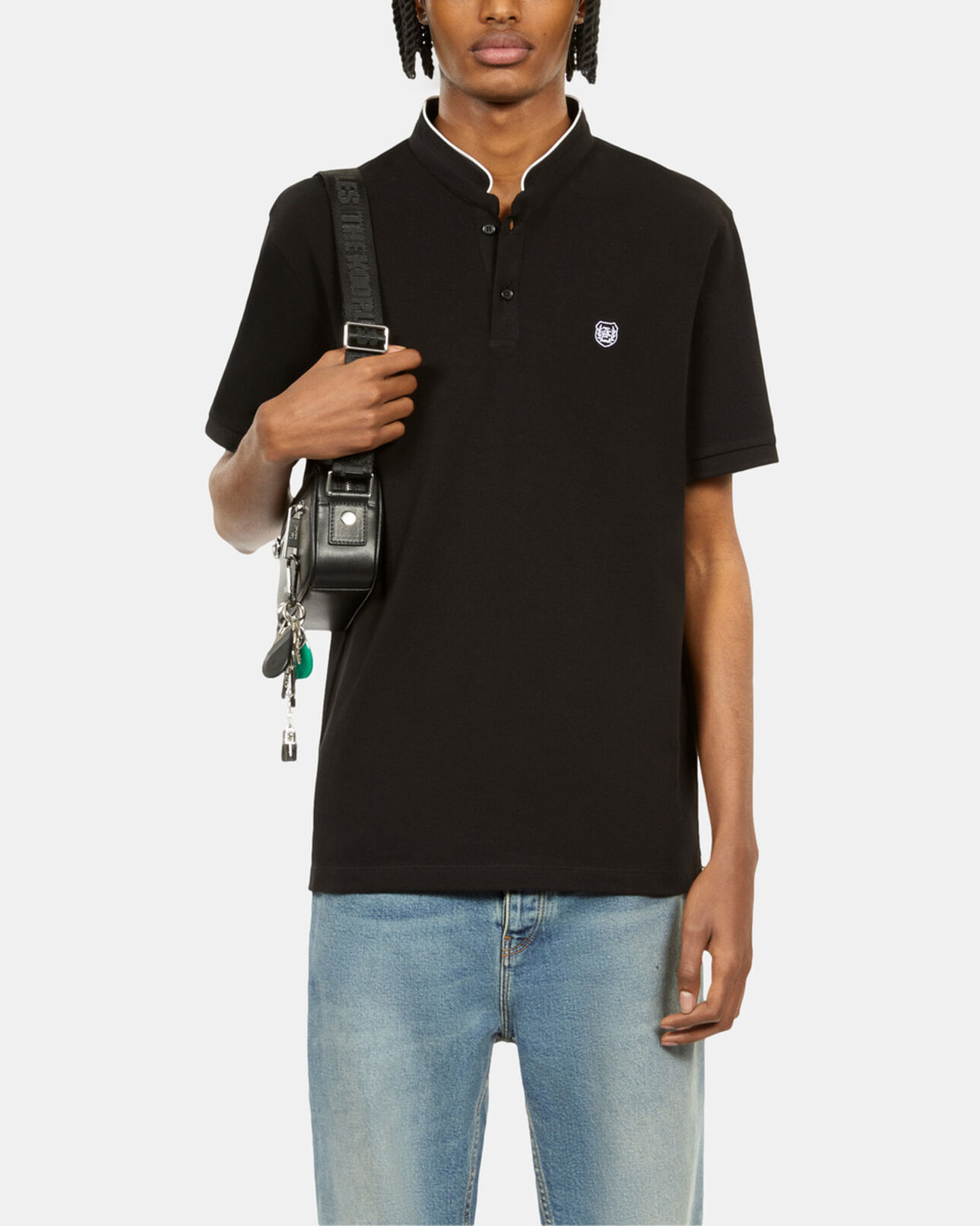 The Kooples H BLACK / WHITE black pique cotton polo t-shirt