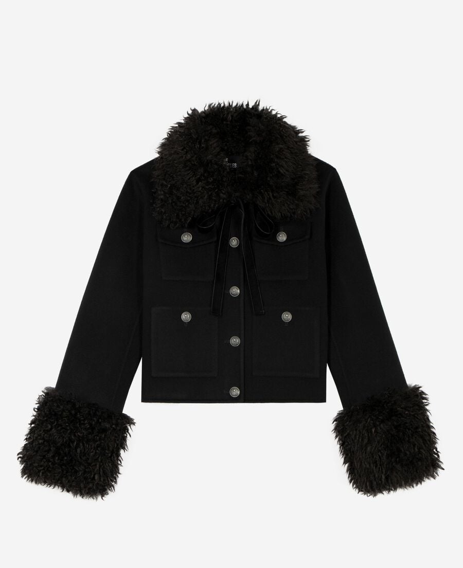 The Kooples F BLACK black sherpa collar jacket