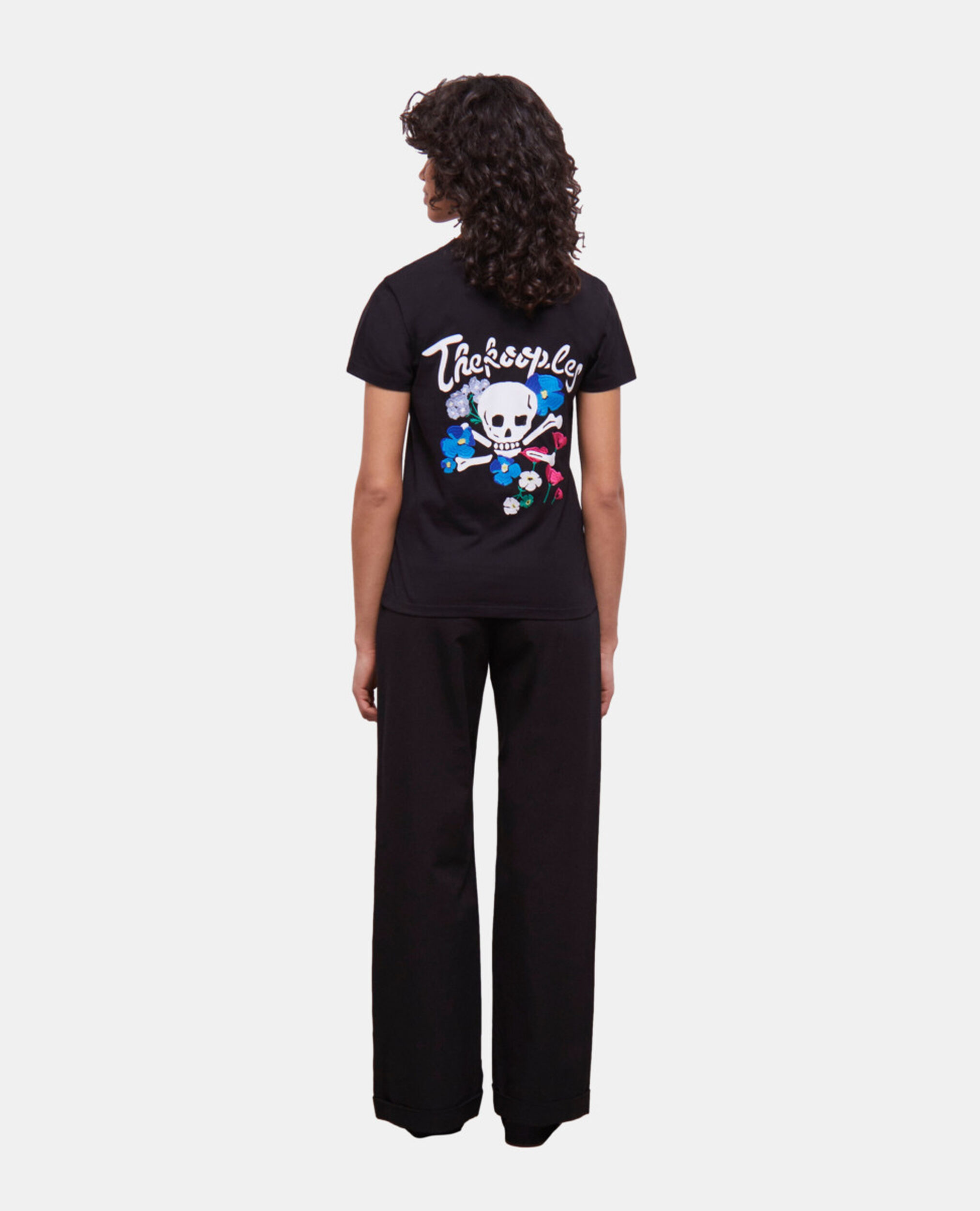 T-shirt Femme noir avec broderies, BLACK, hi-res image number null