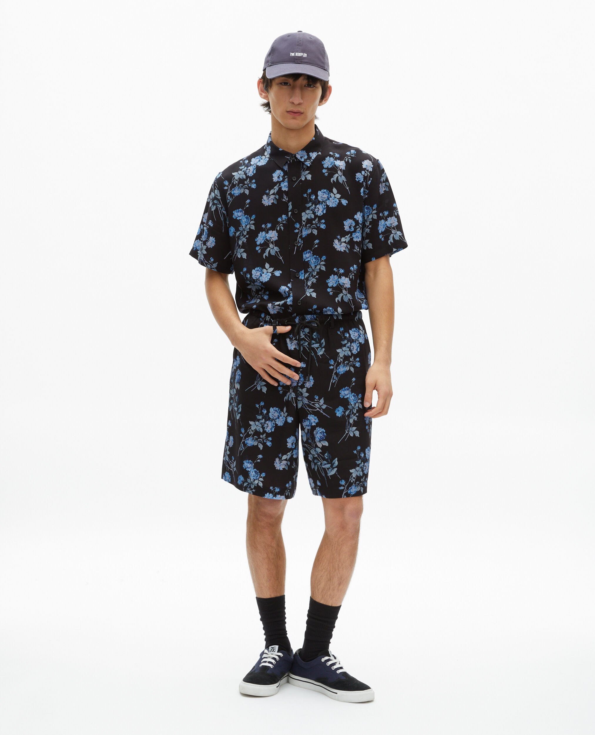 'Neon roses' print Bermuda shorts, BLACK BLUE, hi-res image number null