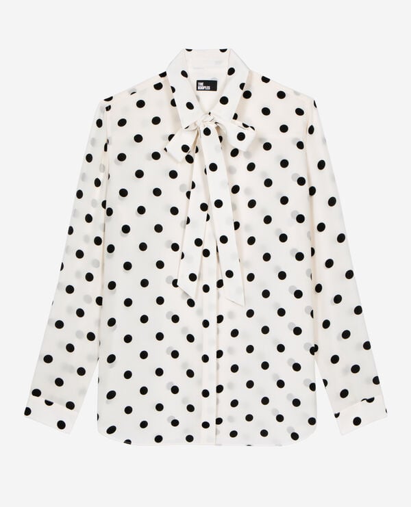 The Kooples FEMME WHITE / BLACK chemise à pois en soie blanche