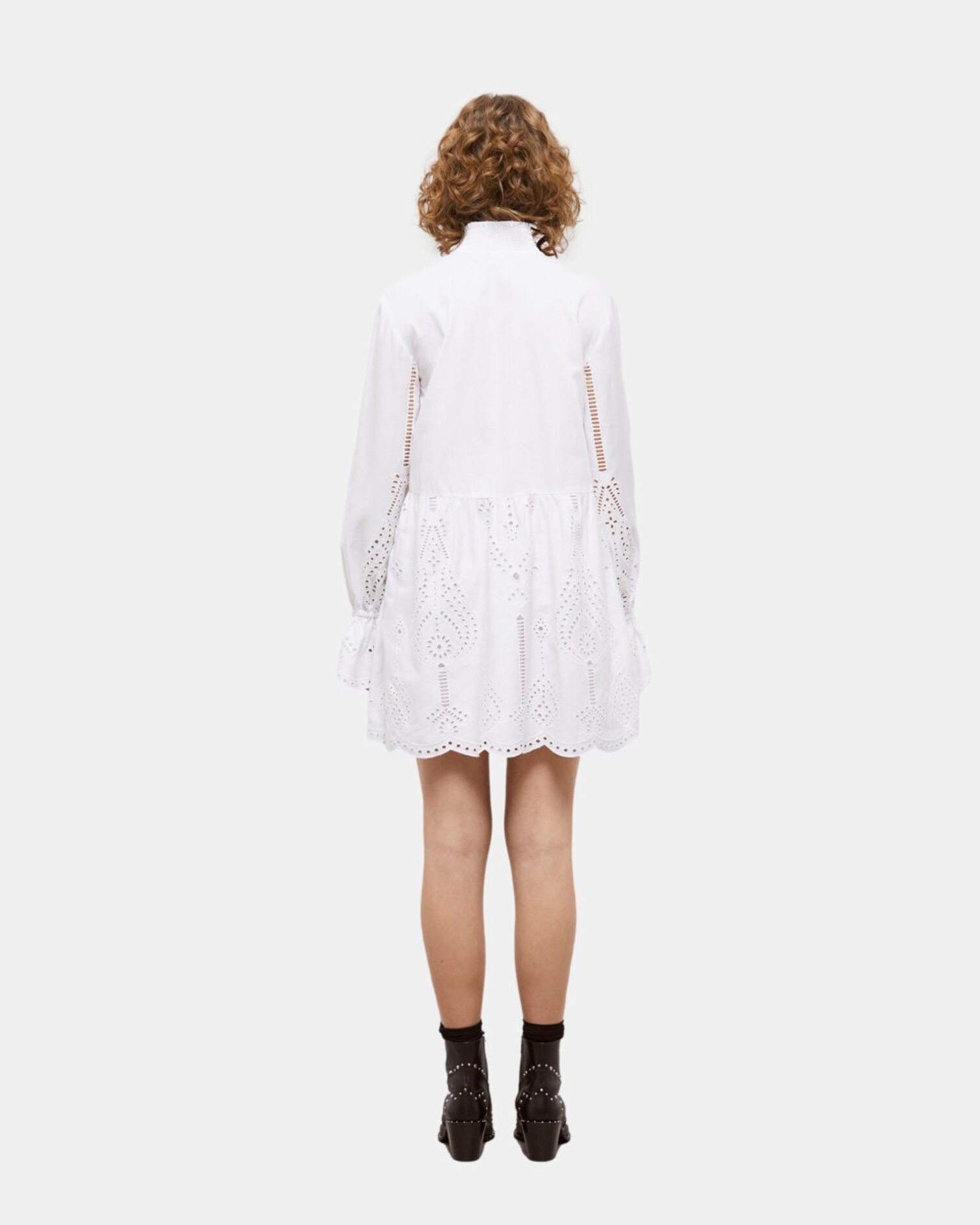 Kurzes, weißes Kleid mit englischer Stickerei, WHITE, hi-res image number null