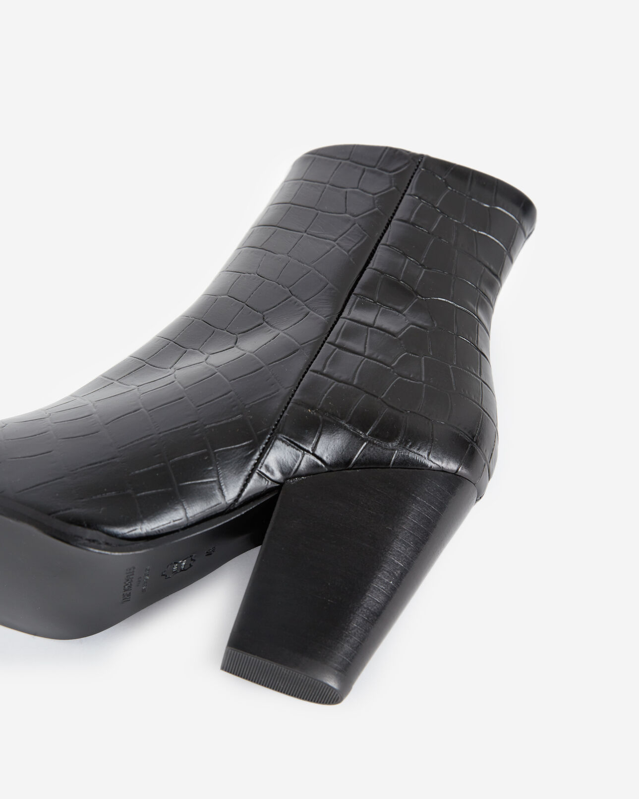 The Kooples FEMME BLACK bottines noires à talon cuir façon croco