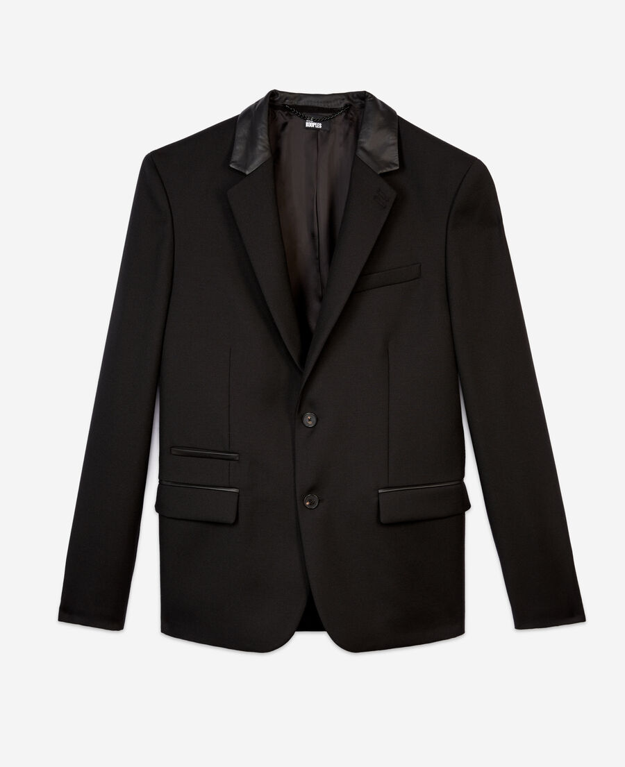 The Kooples HERREN BLACK schwarzer blazer aus wolle mit lederdetails