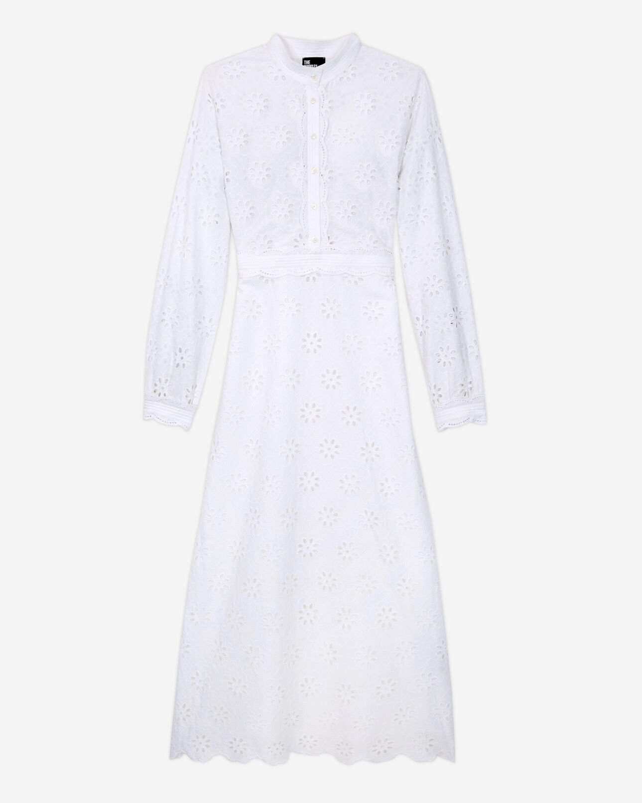 The Kooples DAMEN WHITE langes, weißes kleid mit englischer stickerei