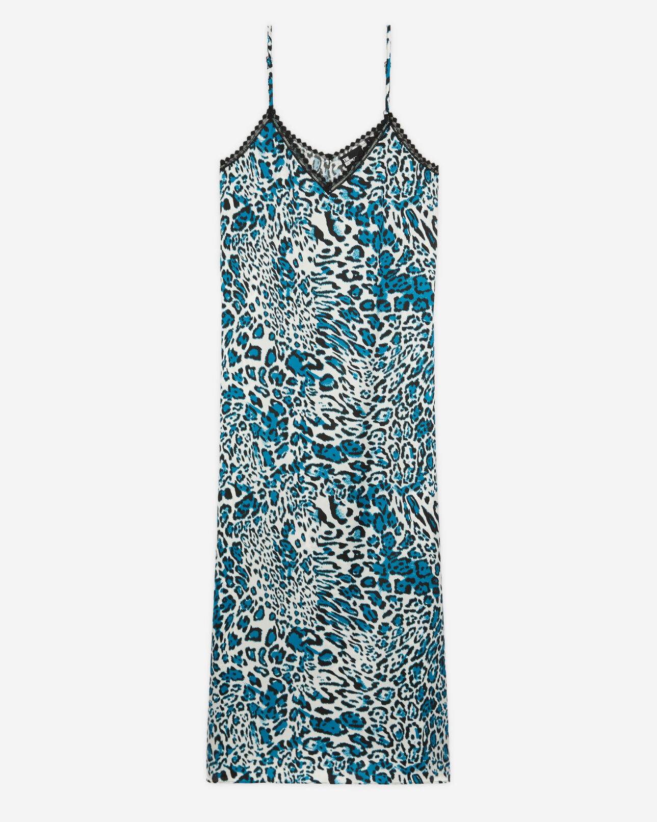 The Kooples FEMME BLUE WHITE robe nuisette longue en soie imprimée avec détails en dentelle
