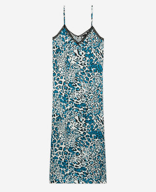 The Kooples FEMME BLUE WHITE robe nuisette longue en soie imprimée avec détails en dentelle
