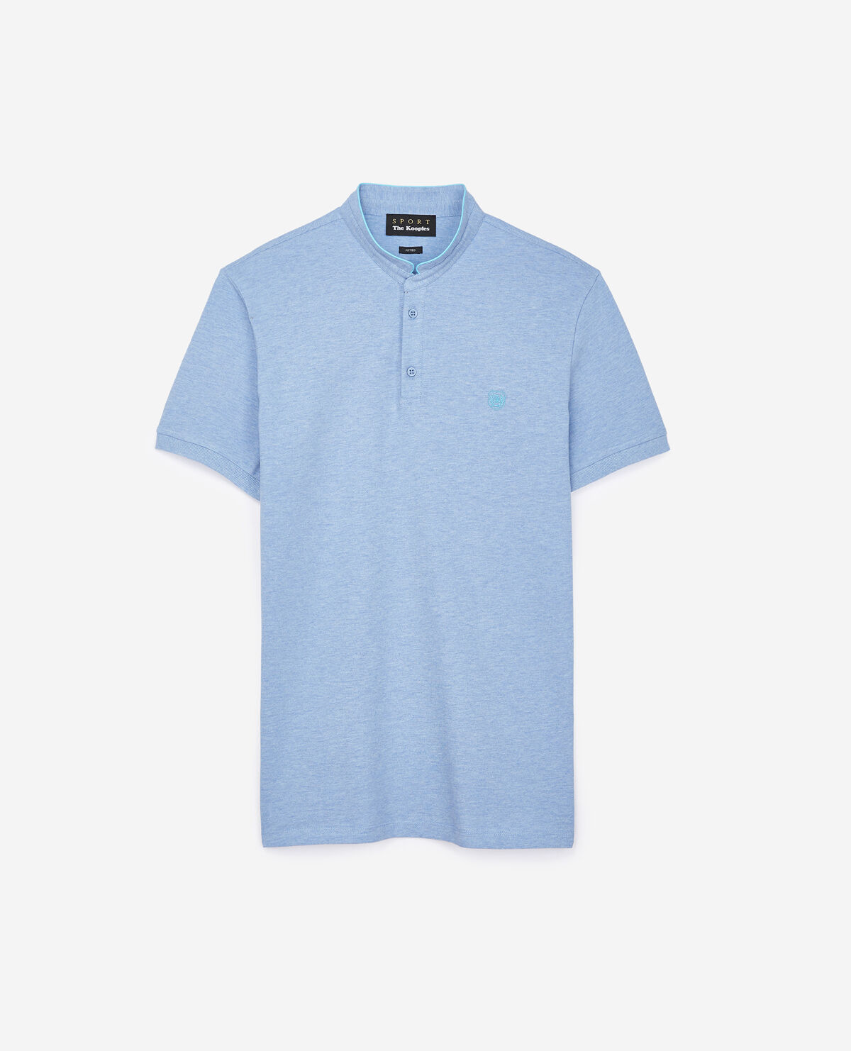 Blue grey collarless polo shirt with azure blue details The Kooples