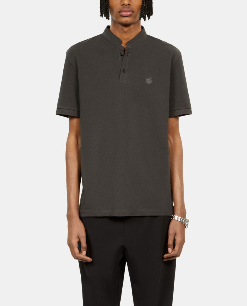 The Kooples HOMME BLACK-ORANGE polo en coton piqu&eacute; gris fonc&eacute;