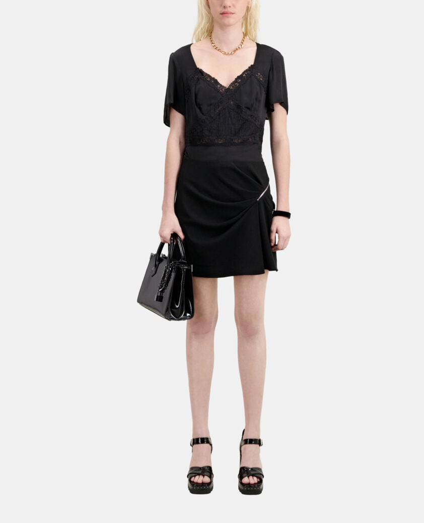 The Kooples F BLACK short black crepe skirt with zipper