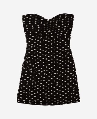 The Kooples FEMME BLACK WHITE robe courte bustier imprim&eacute; c&oelig;urs noire