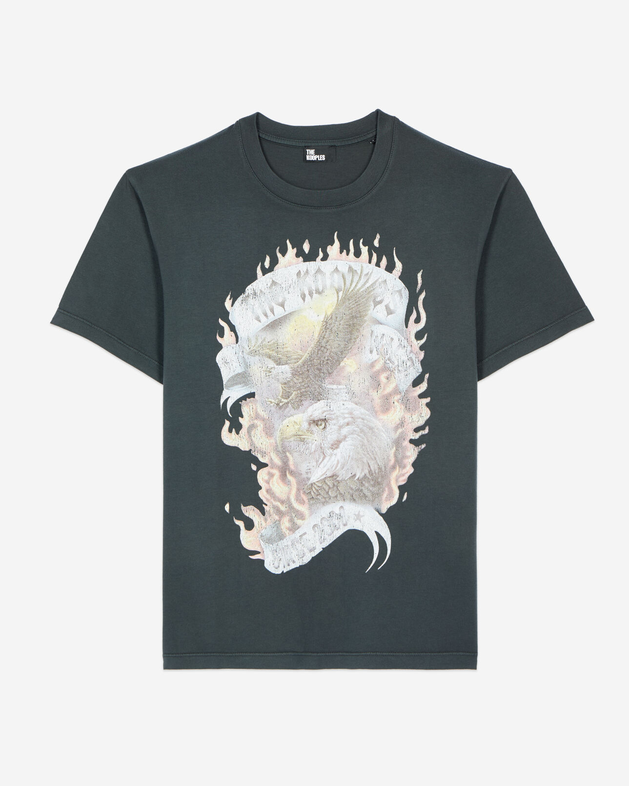 The Kooples WOMEN BLACK WASHED black eagles on fire serigraphy t-shirt