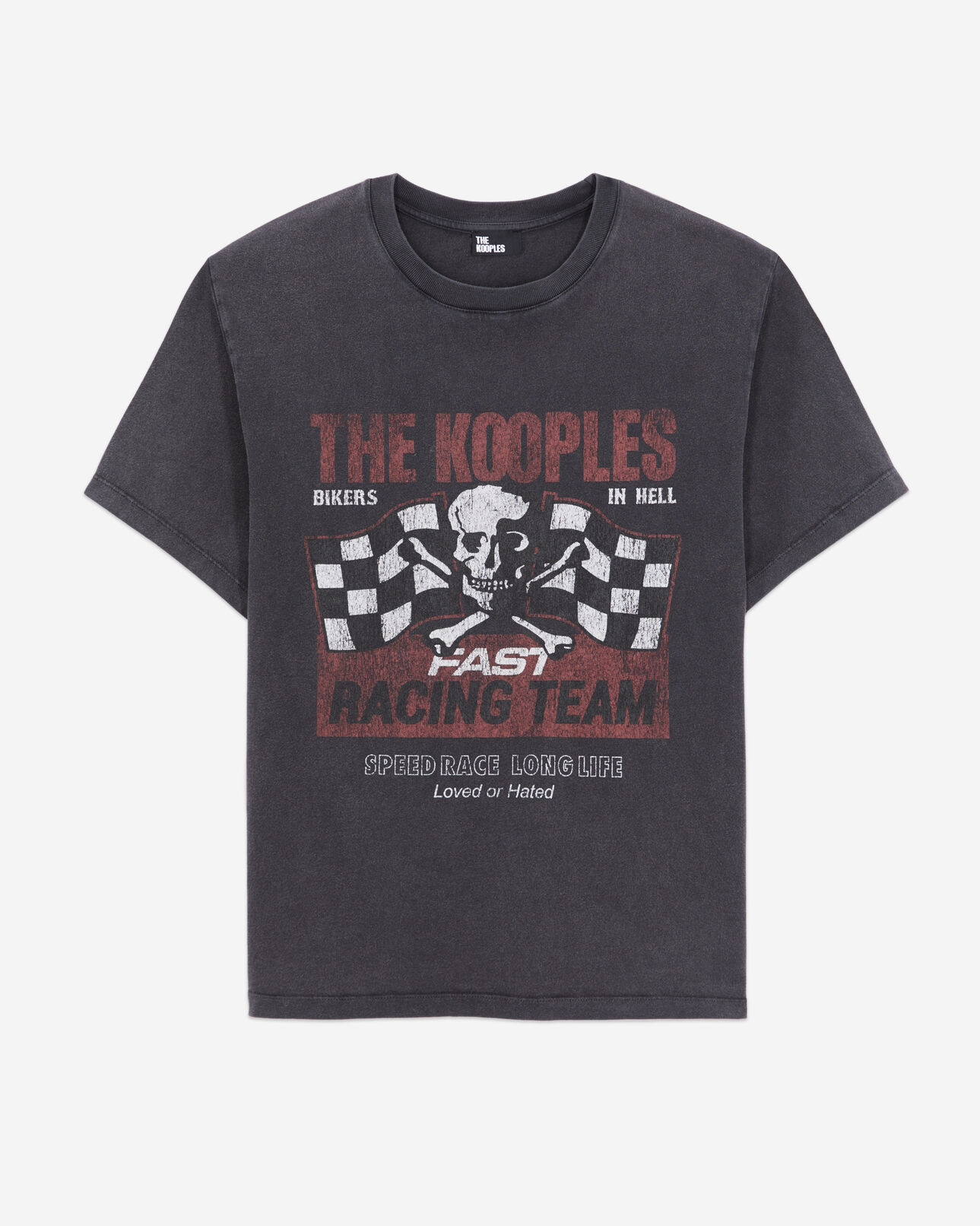 The Kooples WOMEN BLACK WASHED women's black t-shirt with racing skull serigraphy
