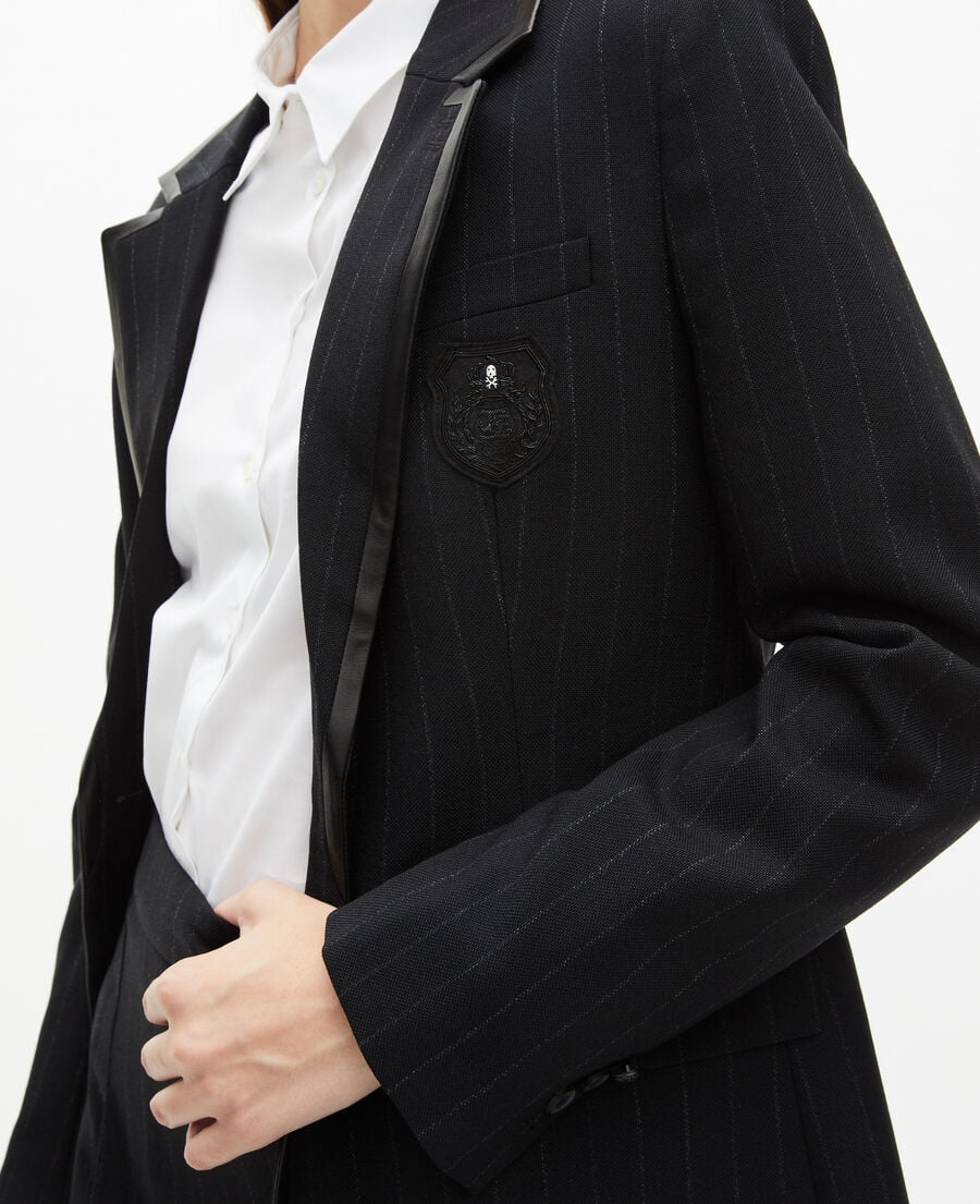 The Kooples DAMEN BLACK schwarze jacke mit tennisstreifen aus wolle