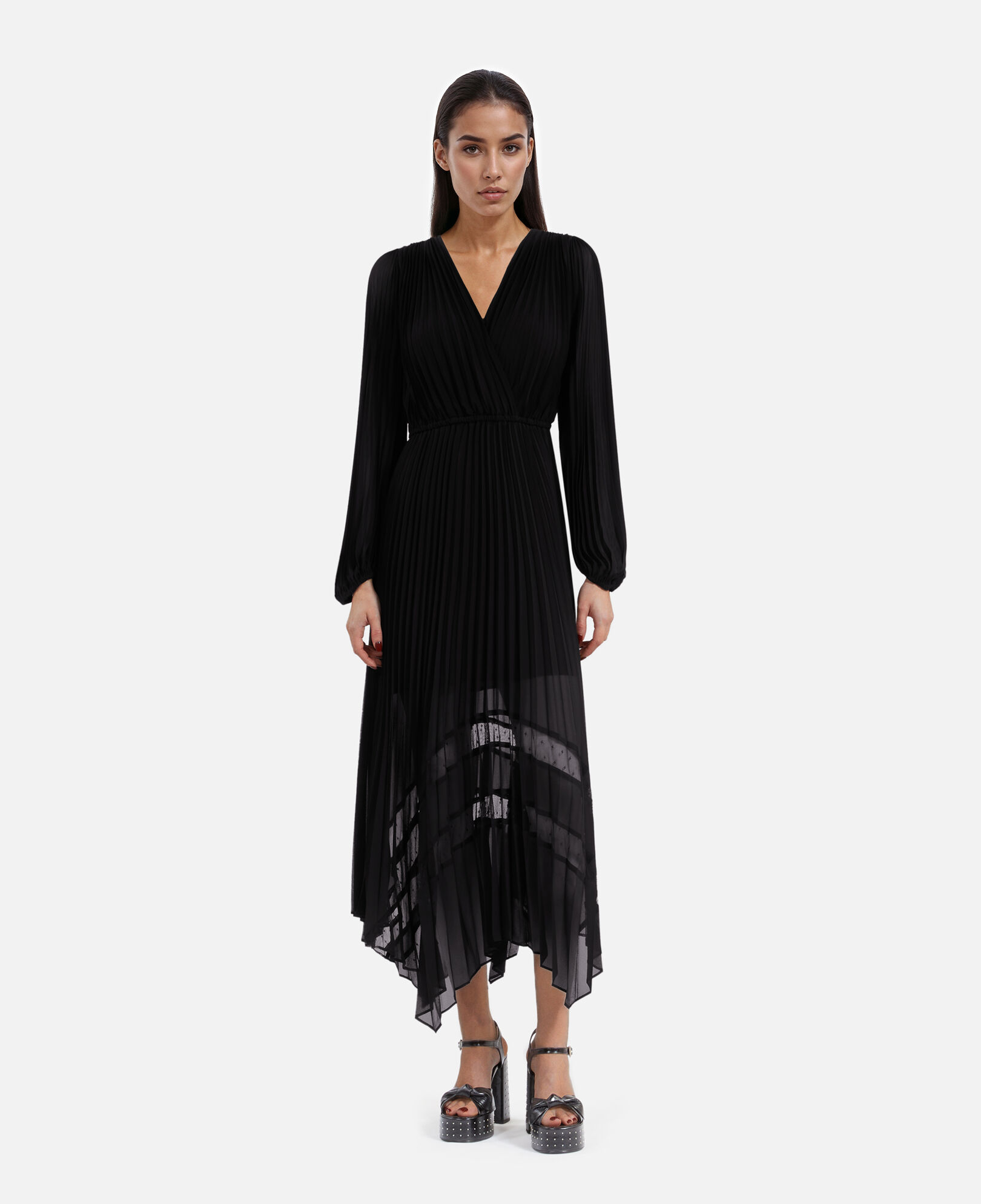 The Kooples WOMEN BLACK long black pleated dress
