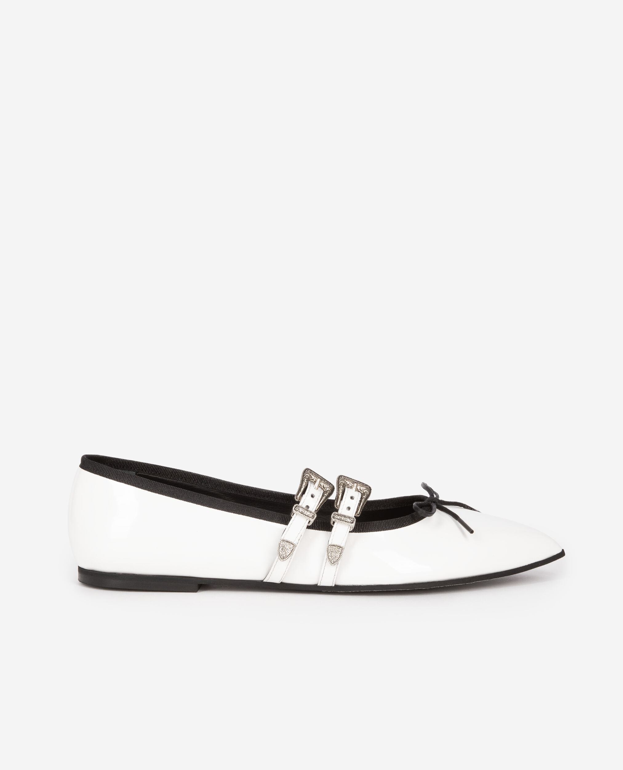 White leather flat ballerinas, WHITE, hi-res image number null