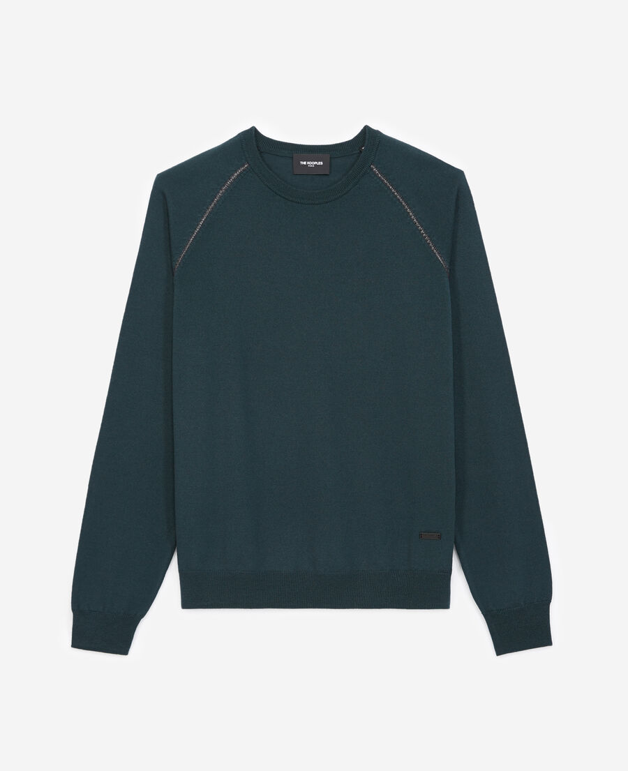The Kooples HOMME BOTTLE GREEN pull laine vert bouteille détails cuir