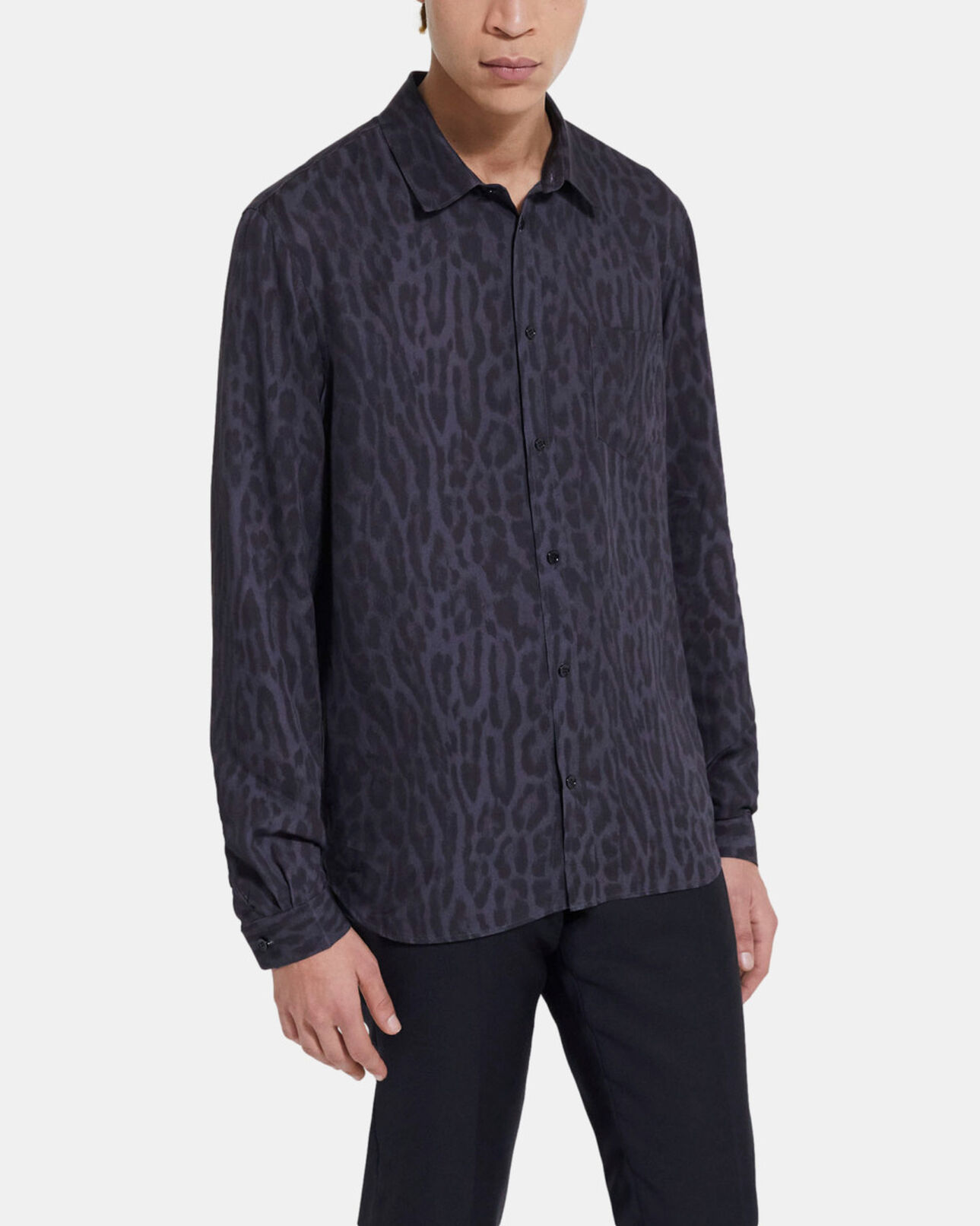 The Kooples MEN GREY BLACK leopard print shirt with classic collar