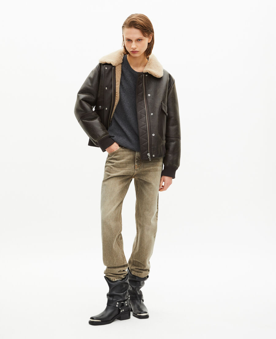 The Kooples FEMME BROWN peau lainée courte marron