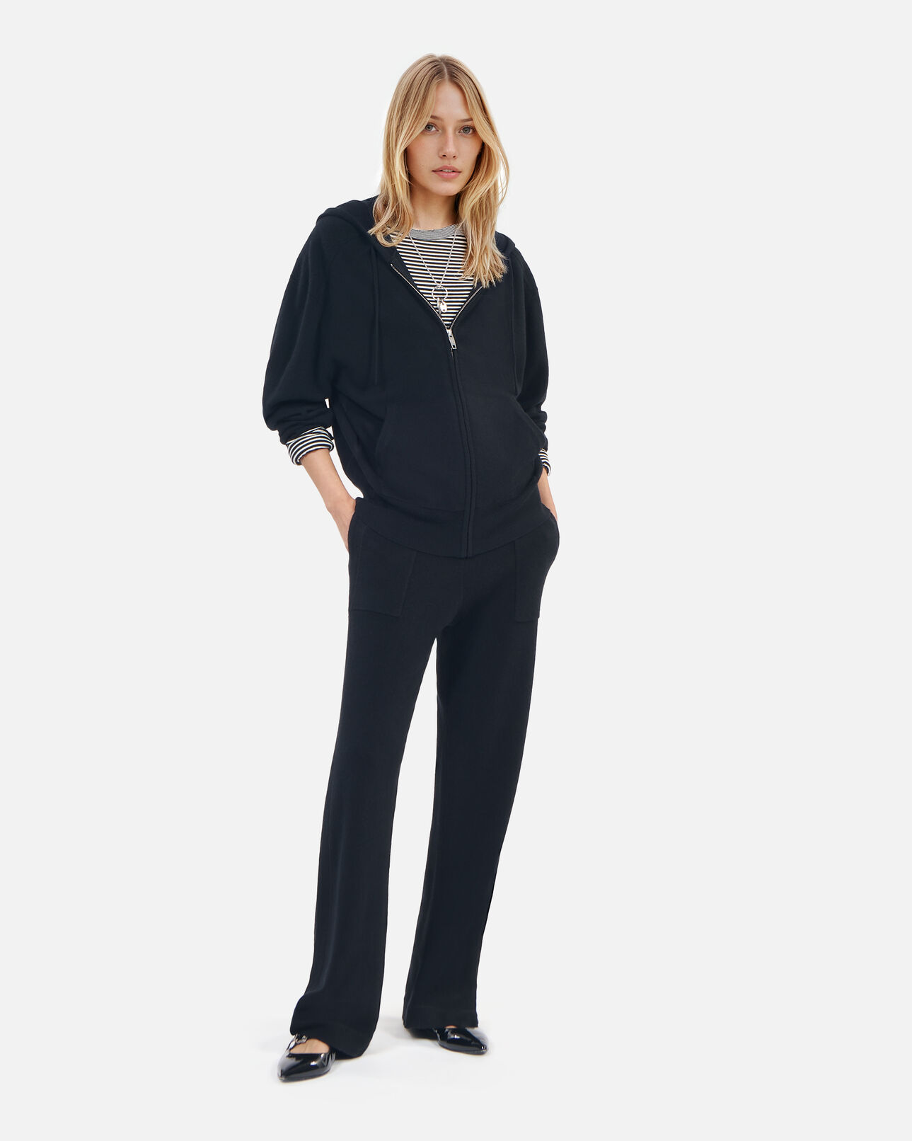 The Kooples FEMME BLACK sweatshirt à capuche en laine et cachemire noir