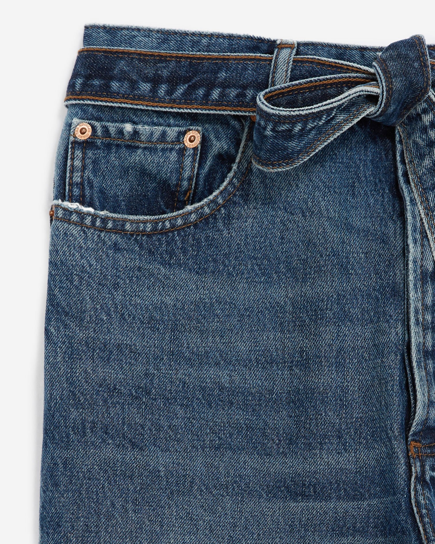 Faded blue jeans with removable belt, BLUE DENIM, hi-res image number null