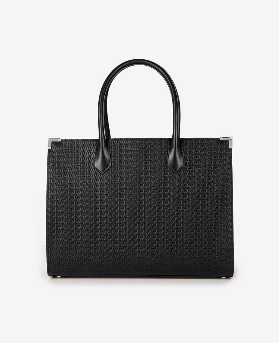 The Kooples WOMEN BLACK ming l tote bag in black woven leather