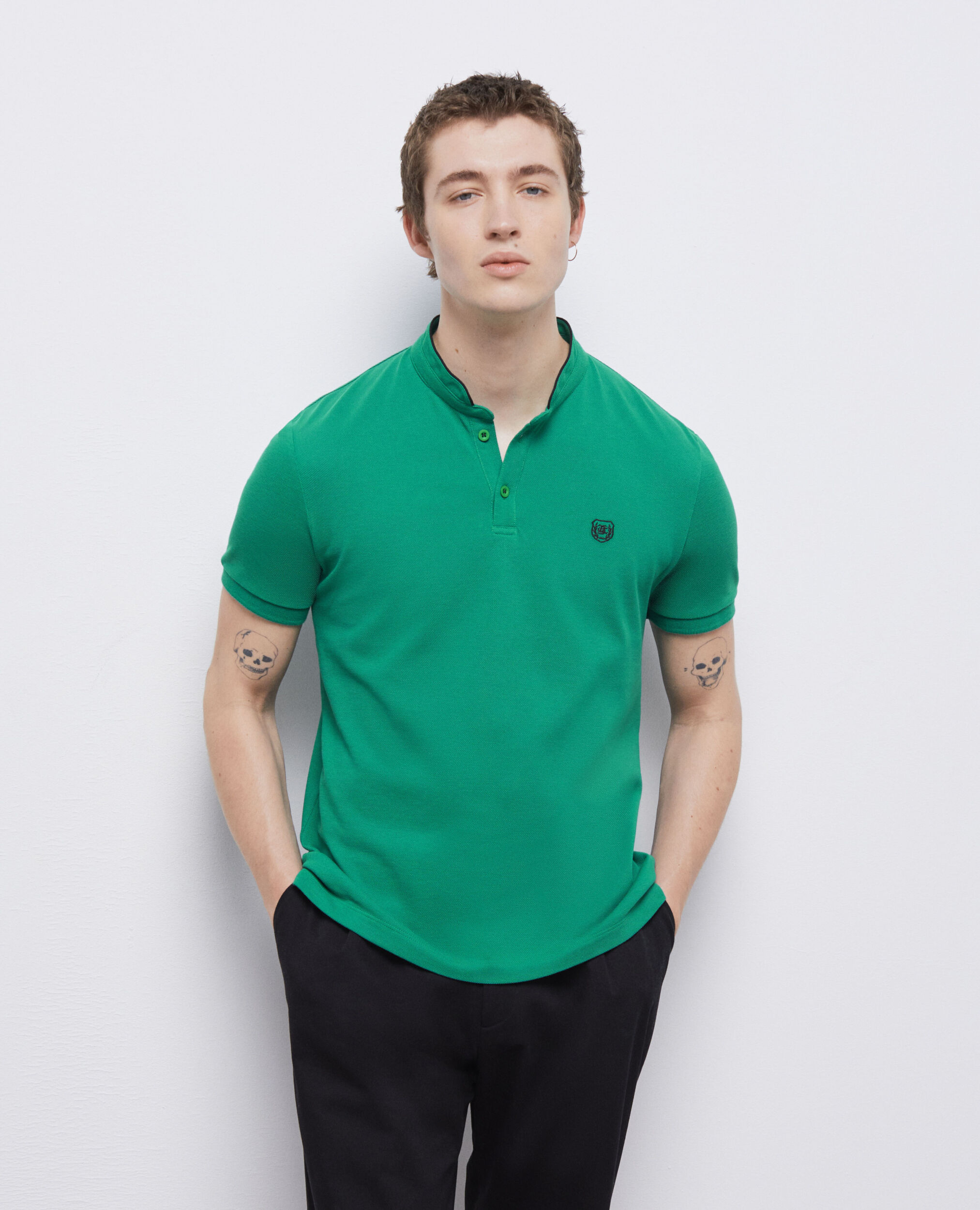 Green officer collar polo shirt