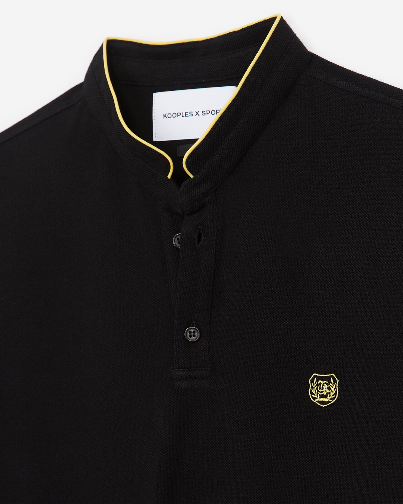 The Kooples H BLACK / SUN YELLOW embroidered cotton polo shirt  stand-up collar