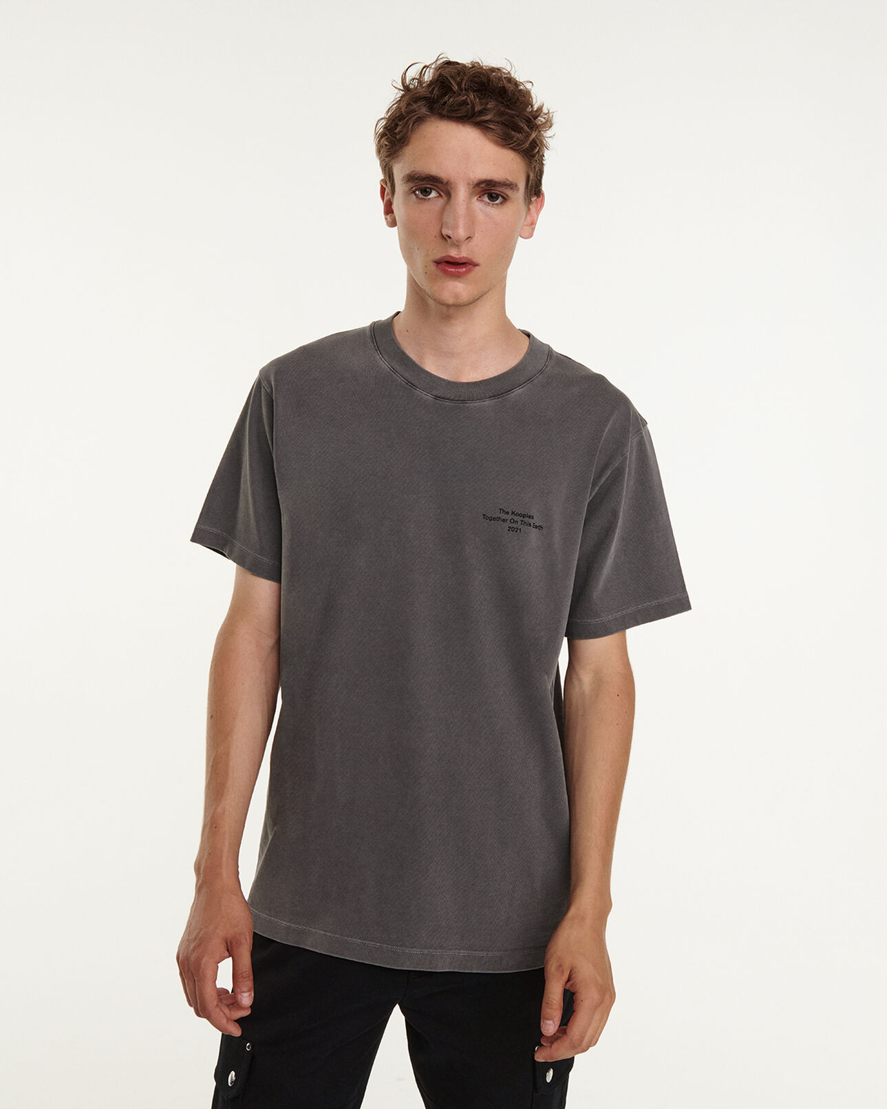 The Kooples HOMME GREY t-shirt gris coton à imprimés contrastés