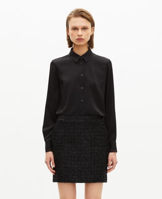 The Kooples WOMEN BLACK short skirt in shiny black tweed