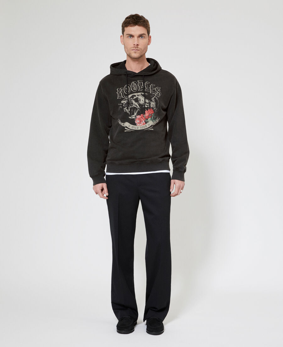 The Kooples HOMME BLACK WASHED sweatshirt &agrave; capuche avec s&eacute;rigraphie panth&egrave;re noir