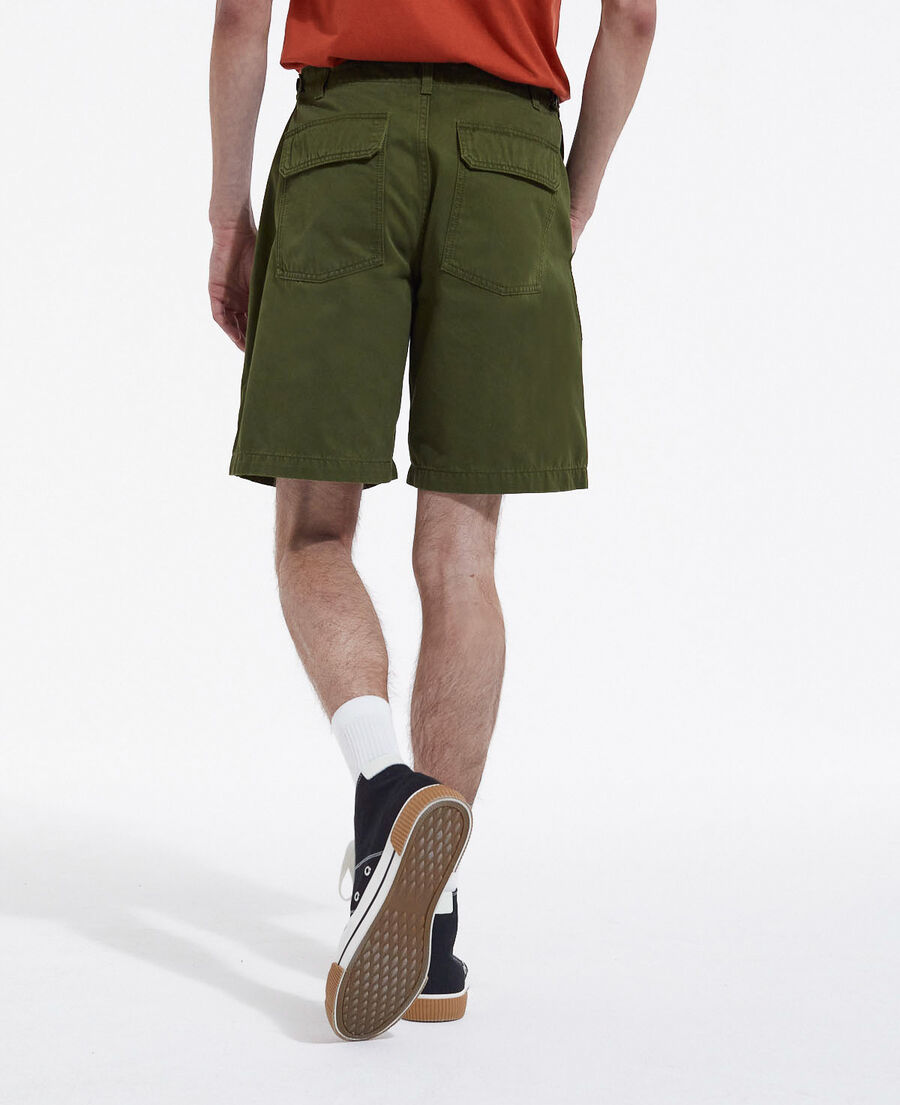 long khaki cotton shorts with four pockets