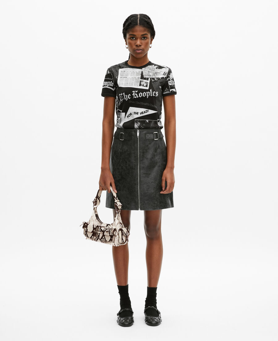 The Kooples F BLACK STONE black leather zipped short skirt