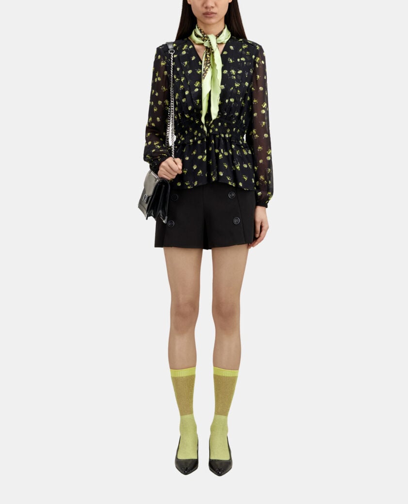 The Kooples FEMME BLACK / YELLOW top imprimé avec smocks