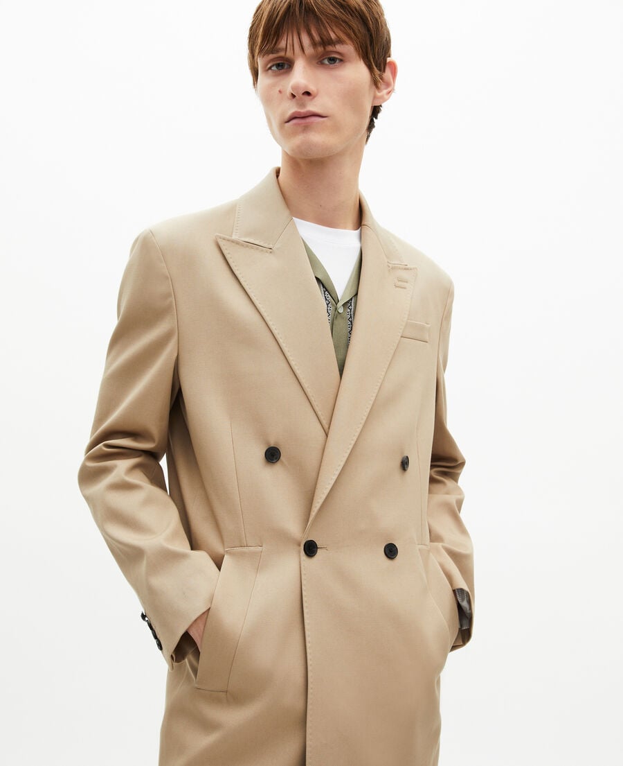 The Kooples H SAND beige long double-breasted jacket