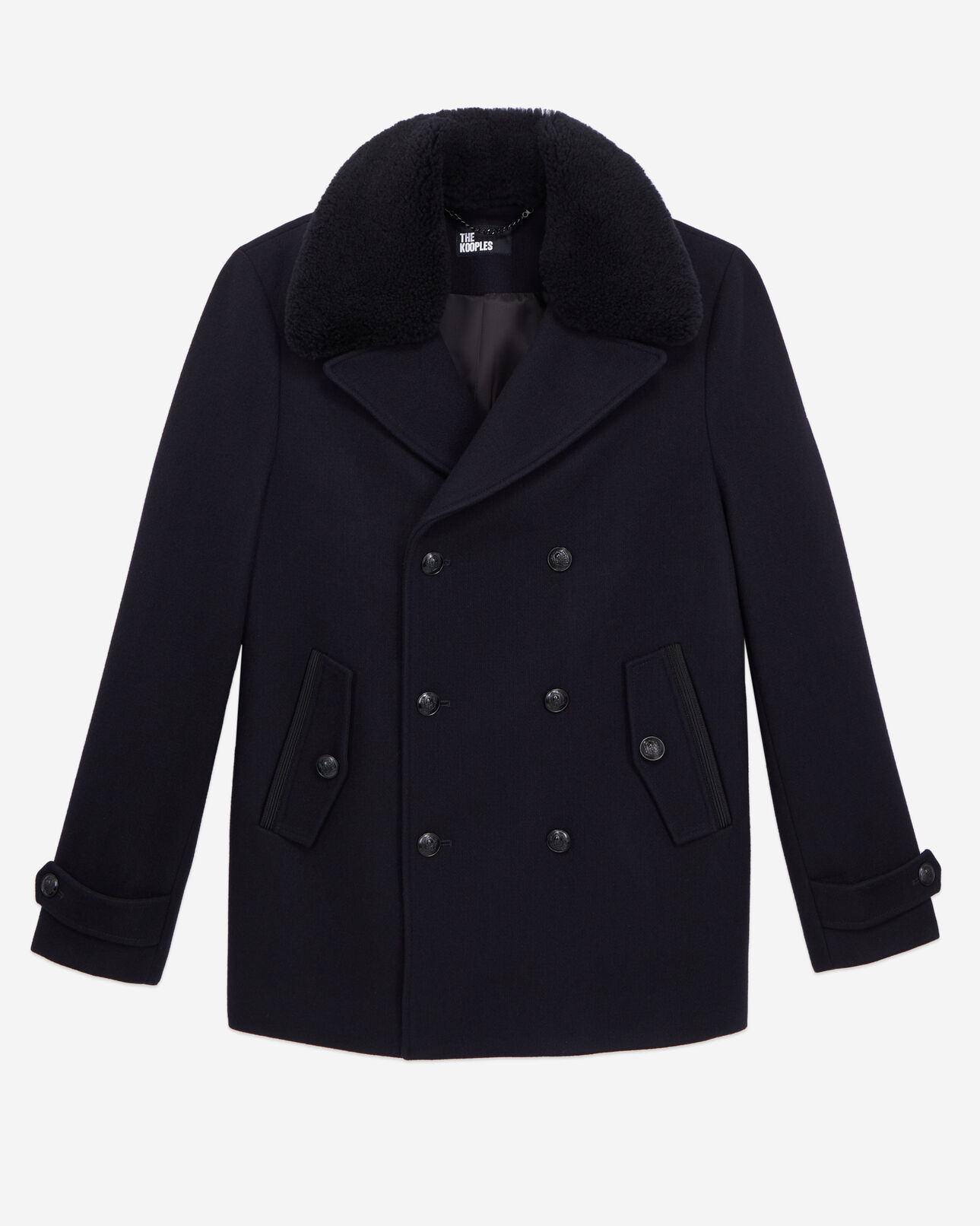 The Kooples MEN DARK NAVY navy blue wool blend pea coat